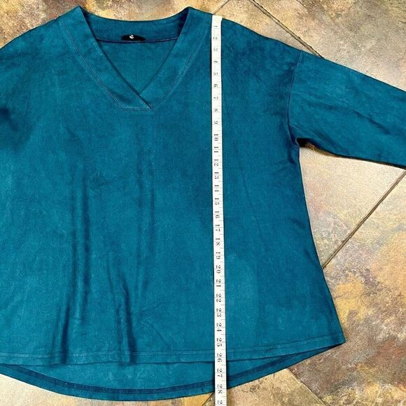 Joh. Turquoise V-neck Long Sleeve Blouse Suede Feel XL - Picture 6 of 10